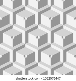 Isometric 3d Vector Background with Cubes. Futuristic Geometric Seamless Pattern. Optical Illusion of Volume