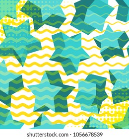 Isometric 3d Vector Background with Stars. Futuristic Geometric Seamless Pattern. Optical Illusion of Volume