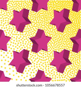 Isometric 3d Vector Background with Stars. Futuristic Geometric Seamless Pattern. Optical Illusion of Volume