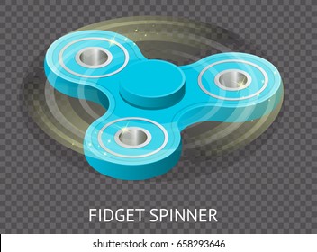 Isometric 3d vector a blue fidget spinner  or hand spinner. Fidget toy for increased focus, stress relief on Transparent layer