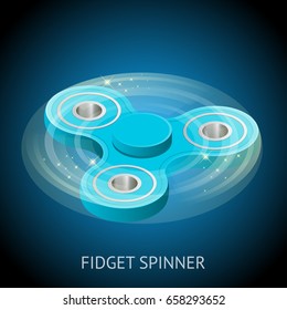 Isometric 3d vector a blue fidget spinner  or hand spinner. Fidget toy for increased focus, stress relief. 