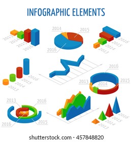 Isometric 3d vector charts set for infographics. Business graph and chart for report, illustration pie chart for presentation data illustration