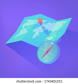 Isometric 3d vector design of a 
map and compass