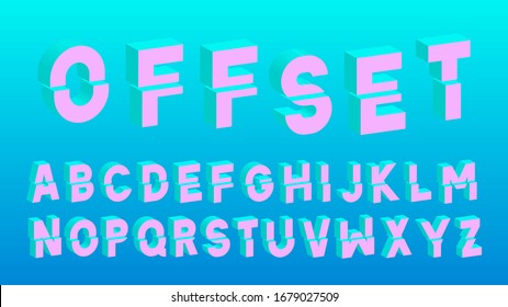 Isometric 3d vector font, letters cut in half, pastel colors, modern sci-fi uppercase alphabet, graphic design typeface space typography retro cool bold