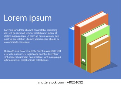 Isometric 3D vector illustration banner set collection pile of books