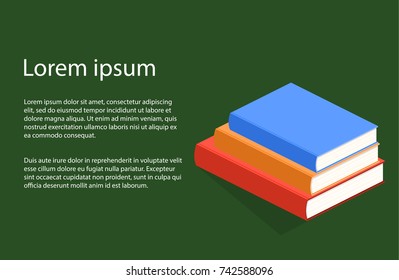 Isometric 3D vector illustration banner pile of books