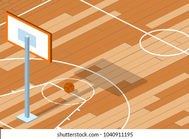 Isometric 3D vector illustration basketball field with a ball