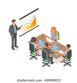 Isometric 3d vector illustration of business presentation.