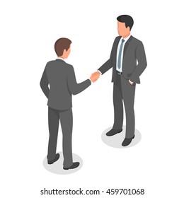 Isometric 3d Vector Illustration Of Business People Shaking Hands In Agreement And Making Deal.