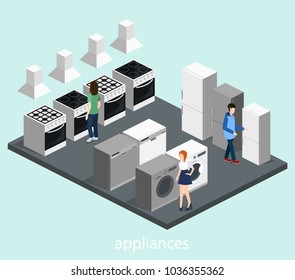 Isometric 3D vector illustration computer store and hardware store