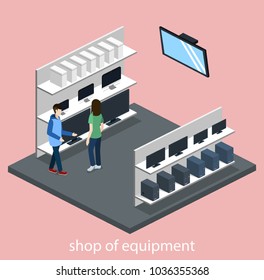 Isometric 3D vector illustration computer store  