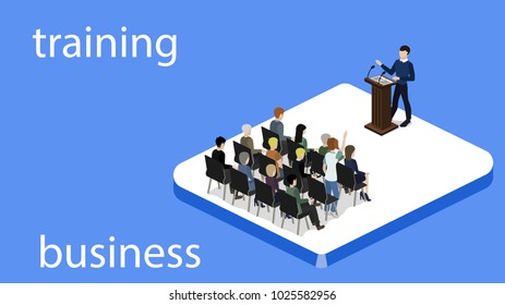 Isometric 3D vector illustration concept meeting at a business conference