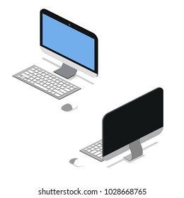 Isometric 3D vector illustration concept computer front view and back view
