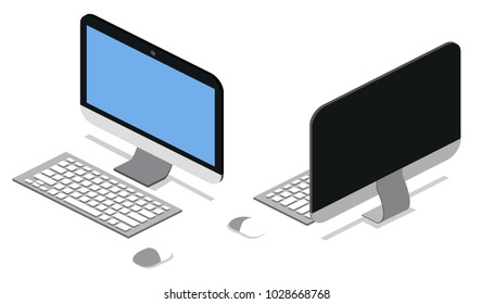 Isometric 3D vector illustration concept computer front view and back view