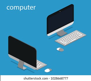Isometric 3D vector illustration concept computer front view and back view