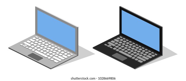 Isometric 3D vector illustration concept computer laptop front view and back view