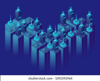 Isometric 3D vector illustration concept server room data center