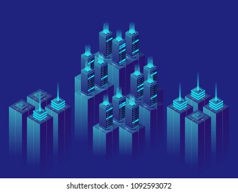 Isometric 3D vector illustration concept server room data center