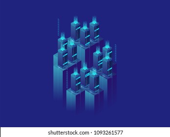 Isometric 3D vector illustration concept server room data center