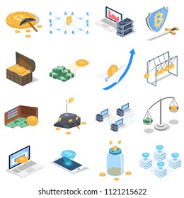 Isometric 3D vector illustration concept of cryptocurrency. A collection of illustrations related to cryptocurrency.