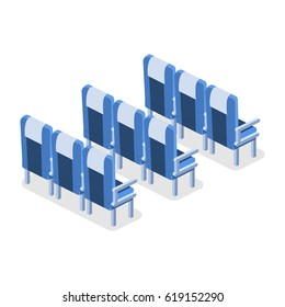 Isometric 3D vector illustration concept armchairs in the plane backside