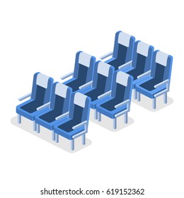 Isometric 3D vector illustration concept armchairs in the plane front