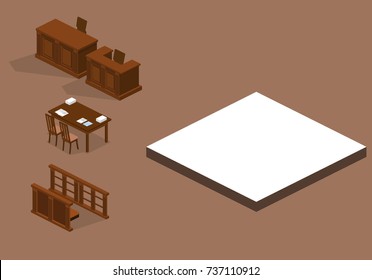 Isometric 3D vector illustration concept the judge conducts the trial.