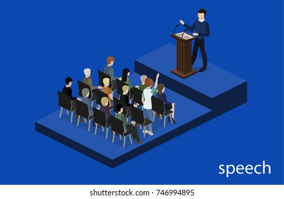 Isometric 3D vector illustration concept meeting at a business conference