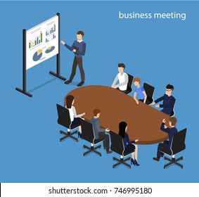 Isometric 3D vector illustration concept meeting at a business conference