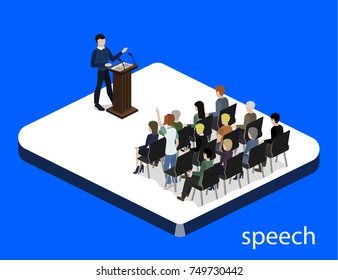 Isometric 3D vector illustration concept meeting at a business conference