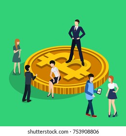 Isometric 3D vector illustration concept of crypto currency bitcoin with people