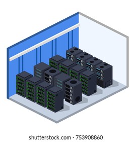 Isometric 3D vector illustration concept server room data center