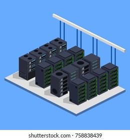 Isometric 3D vector illustration concept server room data center