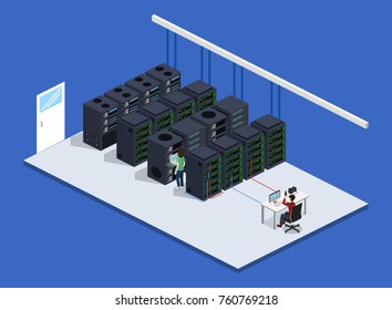 Isometric 3D Vector Illustration Concept Server Room Data Center