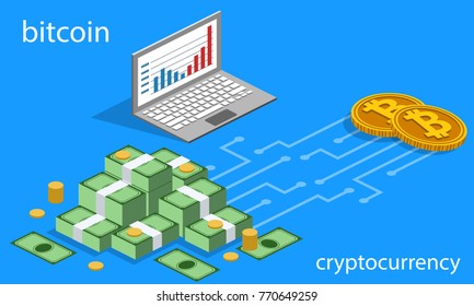 Isometric 3D vector illustration concept exchange of money for cryptocurrency