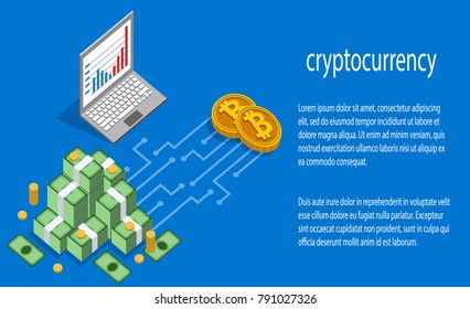Isometric 3D vector illustration concept of crypto currency bitcoin