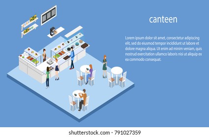 Isometric 3D vector illustration concept of confectionery or canteen with visitors