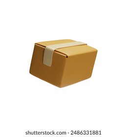 Ilustración vectorial 3D isométrica de una caja artesanal con cinta adhesiva para almacenamiento, embalaje y entrega. Icono de cajas de cartón cerradas sobre fondo blanco.