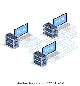 Isometric 3D vector illustration data processing, technology, storage and data exchange