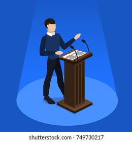 Isometric 3D vector illustration debates and voting in elections
