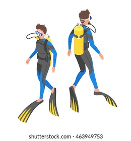 Isometric 3d vector illustration of diver.