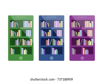 Isometric 3D vector illustration electronic library in the phone