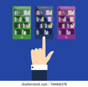 Isometric 3D vector illustration electronic library in the phone