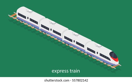 Isometric 3D Vector Illustration An Express Train On A Railway Track