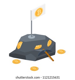 Isometric 3D vector illustration extraction of crypto currency. Mining bitcoin. Crypto currency deposit