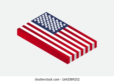 Isometric 3d vector illustration flag of USA America United States of America on white background