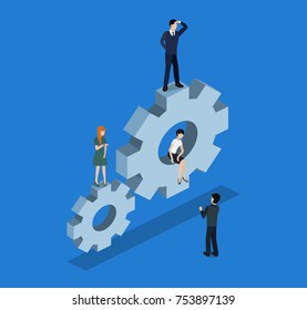 Isometric 3D vector illustration gear for the work of industry with people
