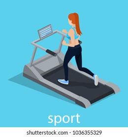 Isometric 3D Vector Illustration The Girl Is Running On The Treadmill