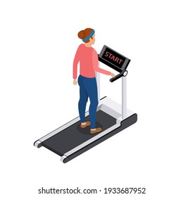 Isometric 3D Vector Illustration The Girl Is Running On The Treadmill