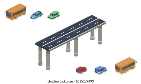 Isometric 3D vector illustration high-speed road or road with transport